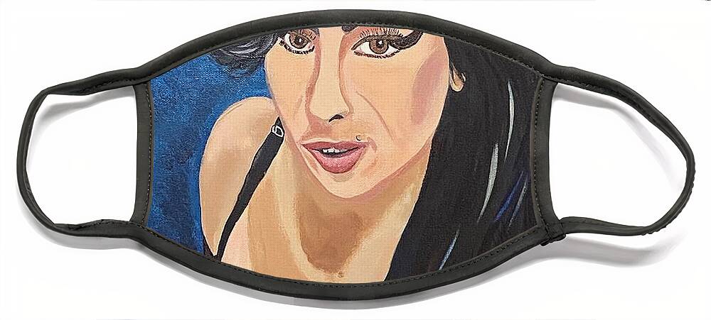  Face Mask featuring the painting Amy Winehouse-Lioness by Bill Manson
