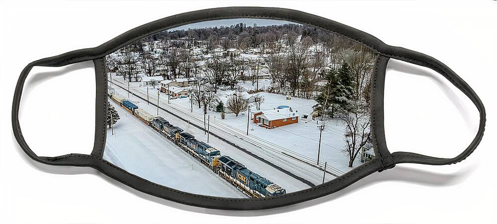 Railroad Face Mask featuring the photograph An almost empty CSX Q025 southbound through the snow by Jim Pearson