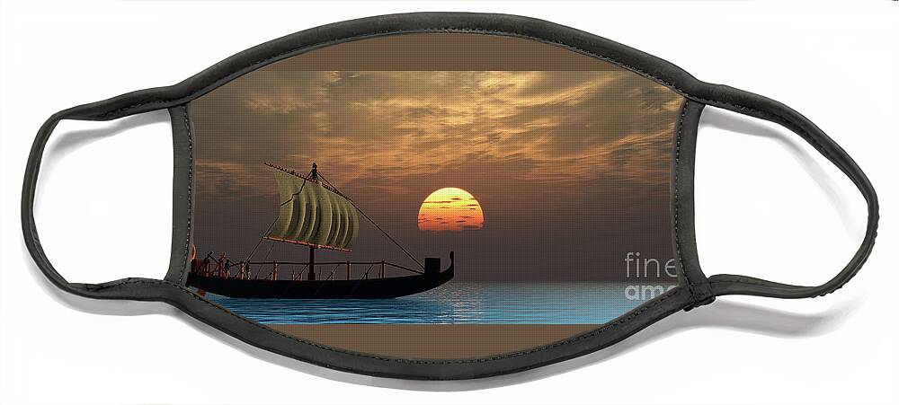 Ship Face Mask featuring the digital art Ancient Egyptian Ship by Corey Ford