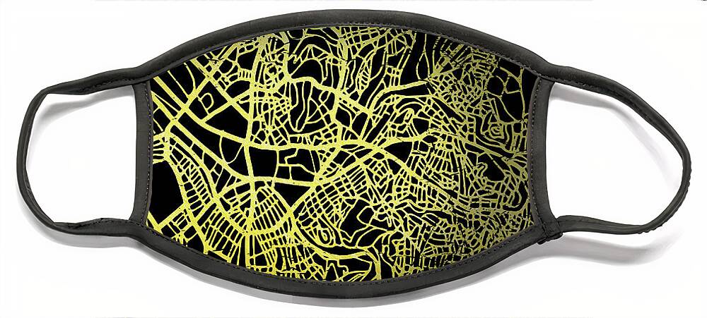 Map Face Mask featuring the digital art Ankara Map in Gold and Black by Sambel Pedes