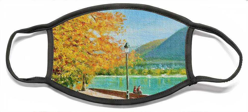 Lake Face Mask featuring the painting Annecy Lake in Autumn by Dai Wynn