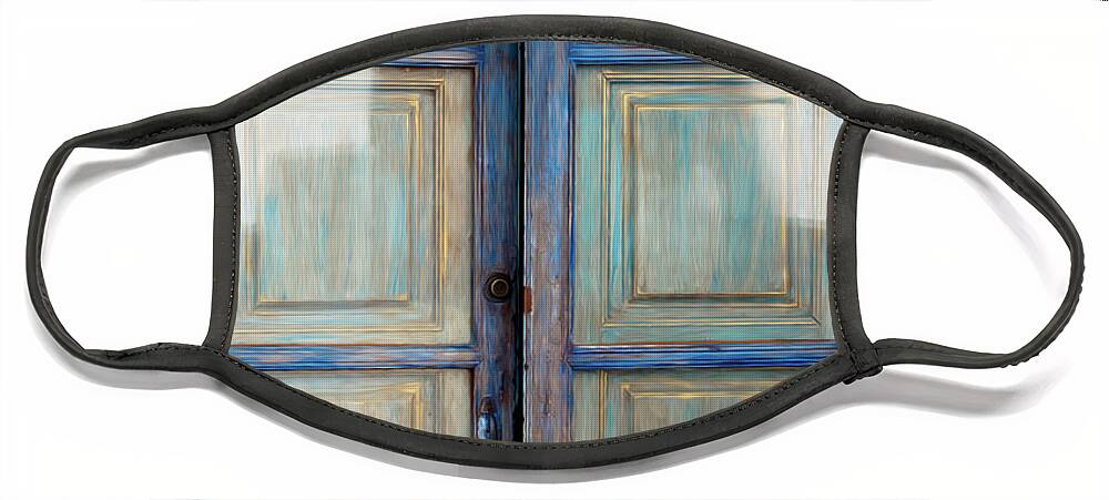 Spain Face Mask featuring the digital art Antique Blue Door by Naomi Maya