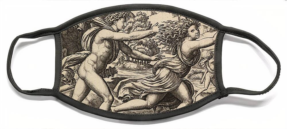 Master Of The Die Face Mask featuring the drawing Apollo chasing Daphne by Master of the Die