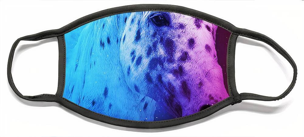 Appaloosa Face Mask featuring the digital art Appaloosa horse close up portrait in blue and violet by Nicko Prints