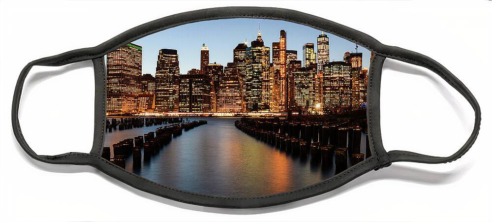 New York Face Mask featuring the photograph Apple Empire - Lower Manhattan Skyline. New York City by Earth And Spirit