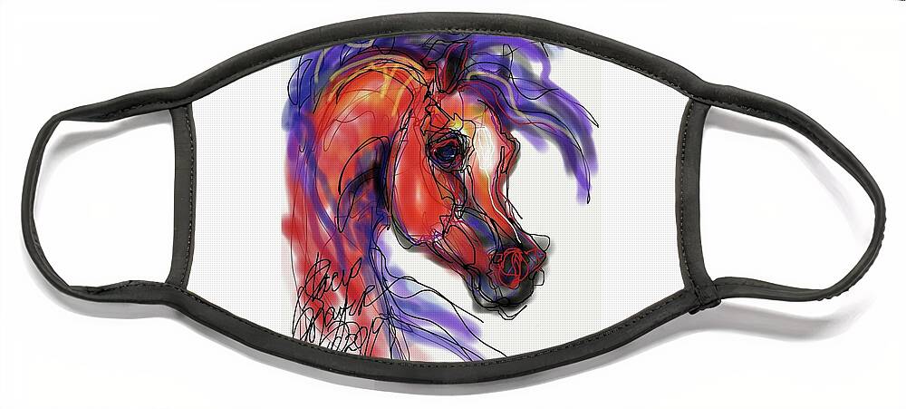 Arabian Stallion Face Mask featuring the digital art Arabian in Purple by Stacey Mayer
