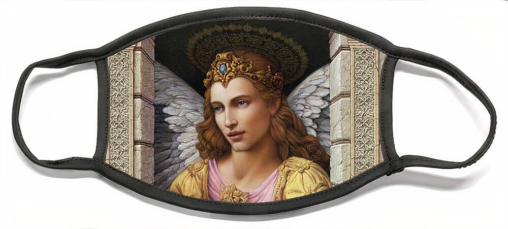 Christian Art Face Mask featuring the painting Archangel Raphael 2 by Kurt Wenner
