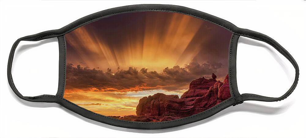 Moab Face Mask featuring the photograph Arches Sunset Crepuscular Rays by Dan Norris