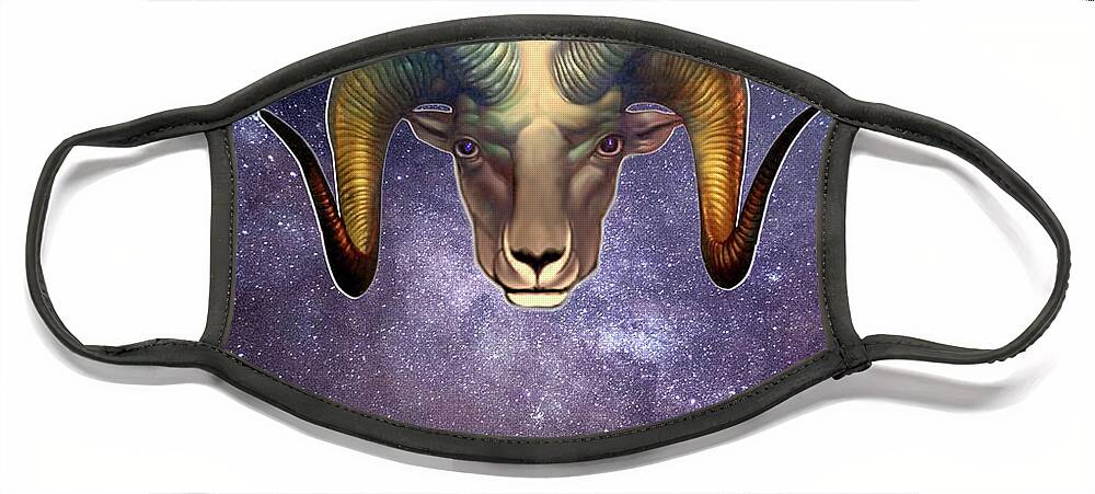 Aries Face Mask featuring the digital art Aries The Ram by Glenn Holbrook