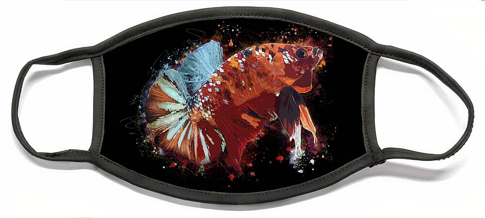 Artistic Face Mask featuring the digital art Artistic Brown Multicolor Betta Fish by Sambel Pedes