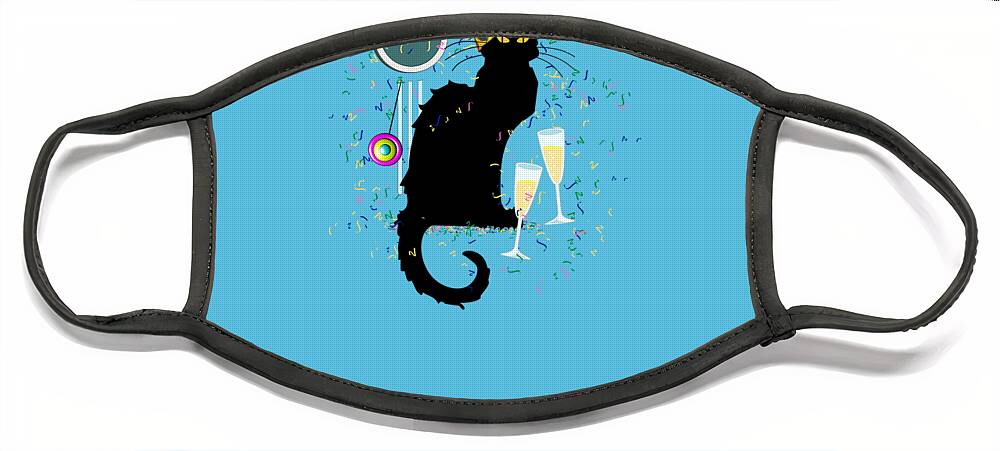 Le Chat Noir New Years Face Mask featuring the digital art Chat Noir New Years Party Countdown by Gravityx9 Designs