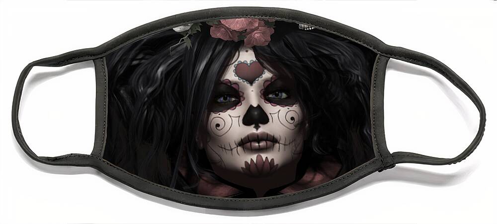 La Catrina Face Mask featuring the digital art La Catrina by Shanina Conway