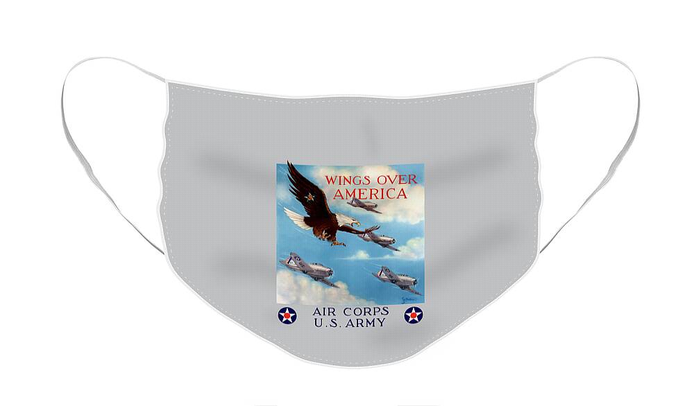 Eagle Face Mask featuring the painting Wings Over America - Air Corps U.S. Army by War Is Hell Store