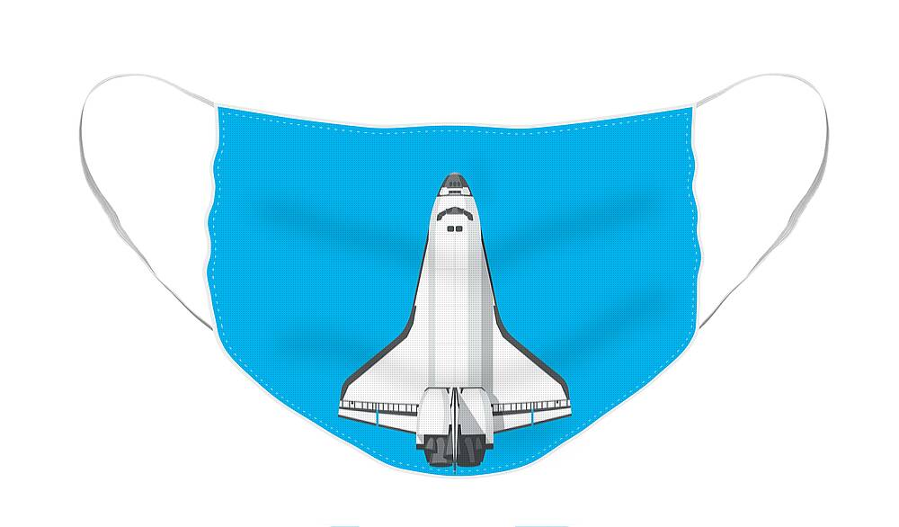 Poster Face Mask featuring the digital art Space Shuttle Spacecraft - Cyan by Organic Synthesis