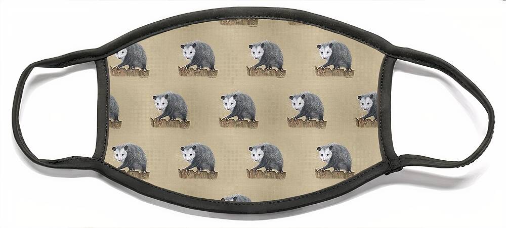 Opossum Face Mask featuring the pastel Opossum by Twyla Francois