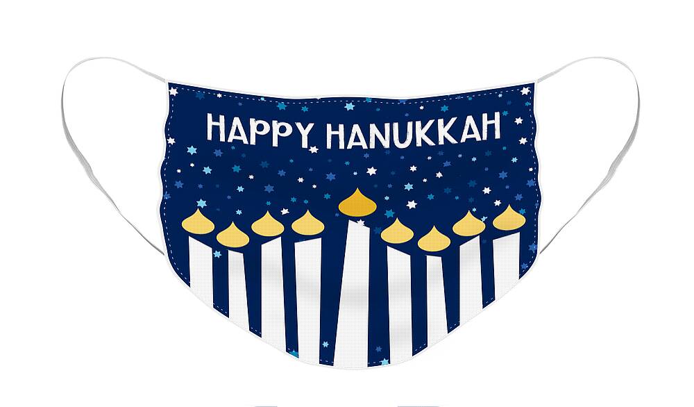 Hanukkah Face Mask featuring the mixed media Starry Night Menorah- Art by Linda Woods by Linda Woods