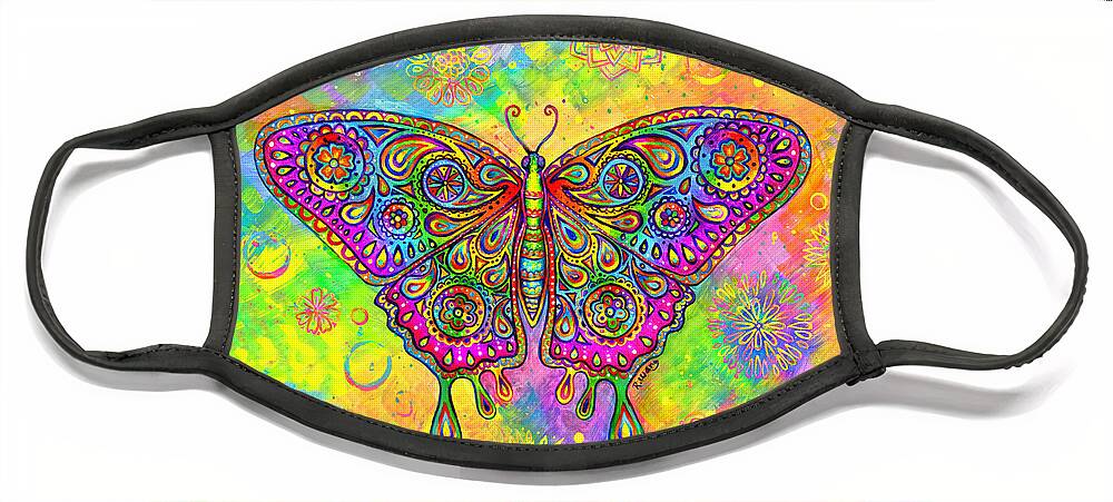 Butterfly Face Mask featuring the painting Psychedelic Paisley Butterfly by Rebecca Wang
