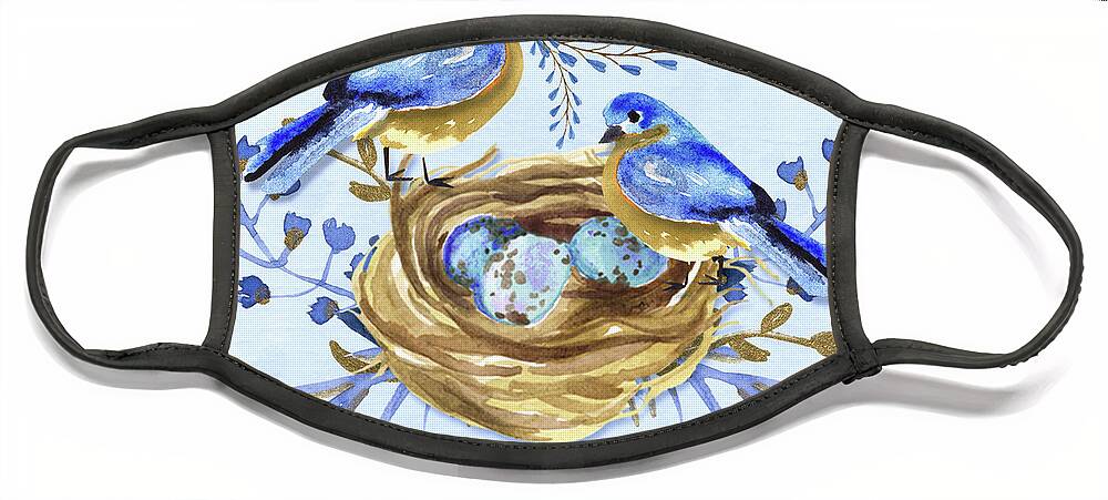 Thinking Of You Face Mask featuring the digital art Bluebirds Thinking of You by Doreen Erhardt