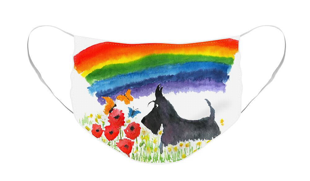 Scottie Dog Face Mask featuring the painting Rainbow Scottie by Patch Wheatley