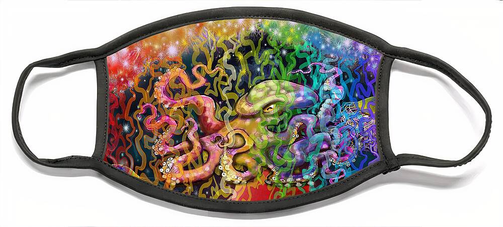 Space Face Mask featuring the digital art Outer Space Rainbow Alien Tentacles by Kevin Middleton
