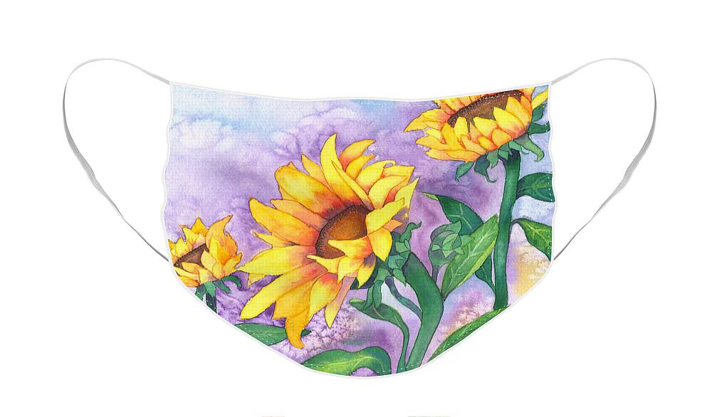 Artoffoxvox Face Mask featuring the painting Sunny Sunflowers by Kristen Fox