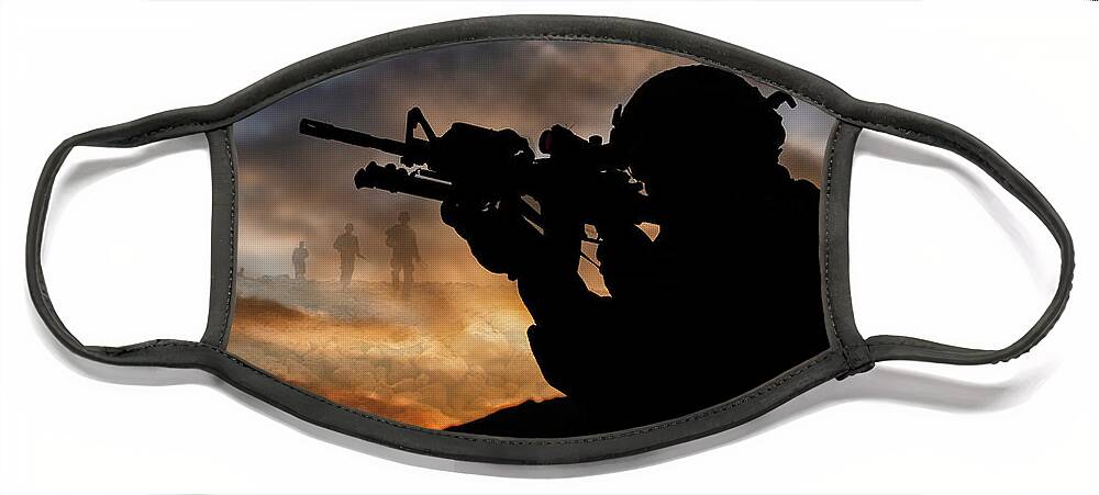 Soldier Face Mask featuring the digital art American Army Soldier by Doreen Erhardt