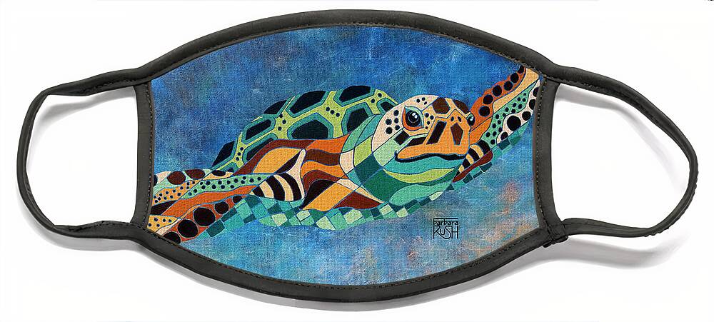 Sea Turtle Face Mask featuring the painting Gently Gliding Along Sea Turtle by Barbara Rush