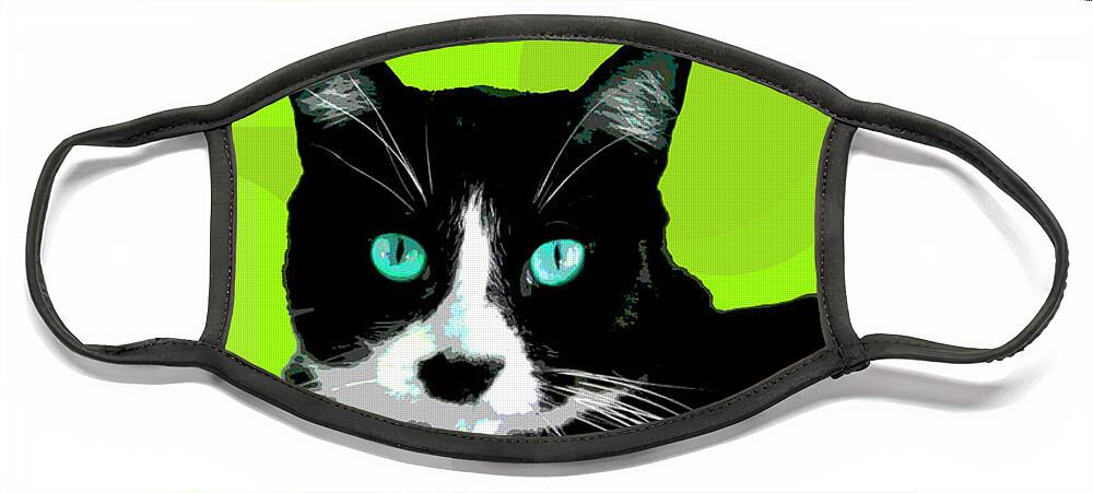 Cat Face Mask featuring the photograph PopART Tuxedo Cat by Renee Spade Photography