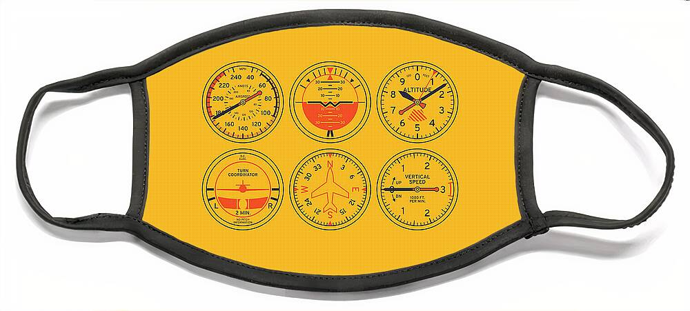 Aircraft Face Mask featuring the digital art Aircraft Flight Instruments - 6 Pack Yellow by Organic Synthesis