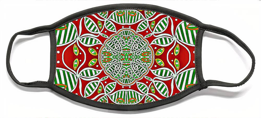 Pillow Design Face Mask featuring the mixed media Abstract Design with Loops on Loops in Red, Orange, Green and White by Lise Winne