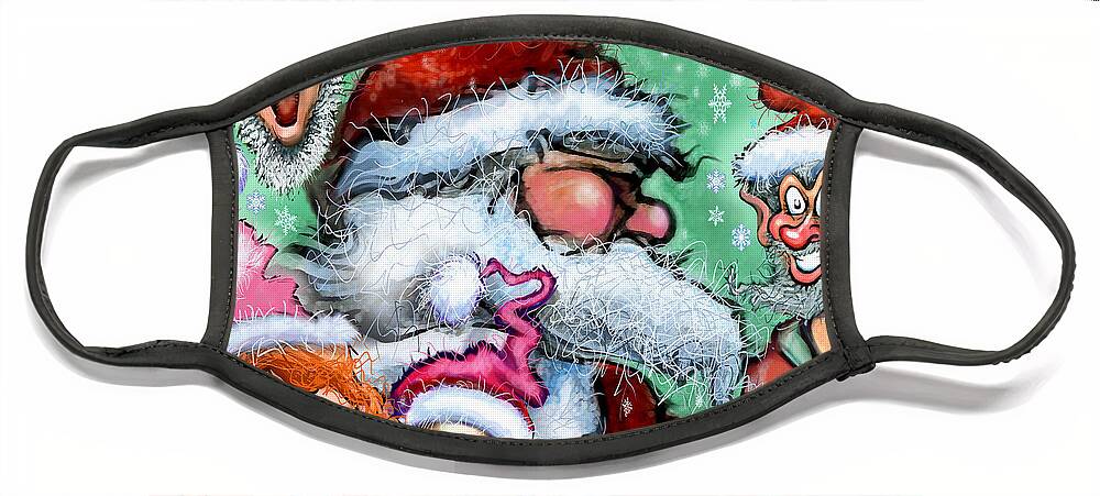 Santa Face Mask featuring the digital art Santa and his Elves by Kevin Middleton
