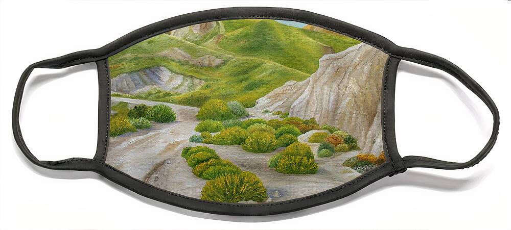 Landscape Face Mask featuring the painting Least Walked Tracks by Angeles M Pomata