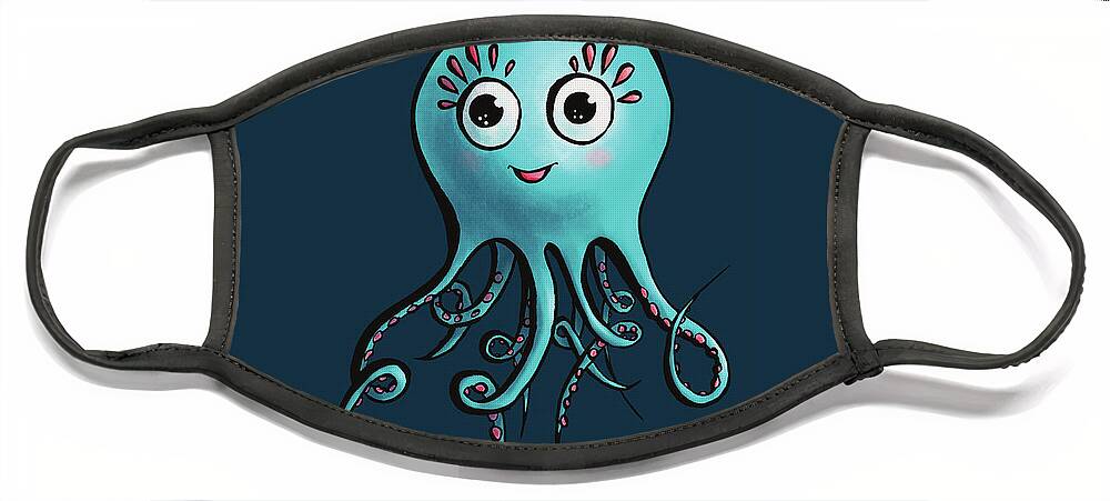 Octopus Face Mask featuring the digital art Cute Octopus Sea Monster Character #1 by Boriana Giormova