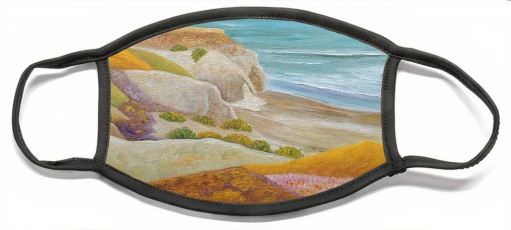 Wild Flowers Face Mask featuring the painting Prairie By The Sea by Angeles M Pomata