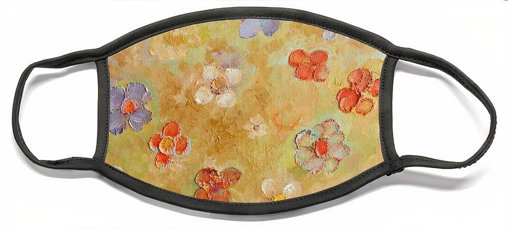 Wildflowers Face Mask featuring the painting Sweet Golden Light by Angeles M Pomata