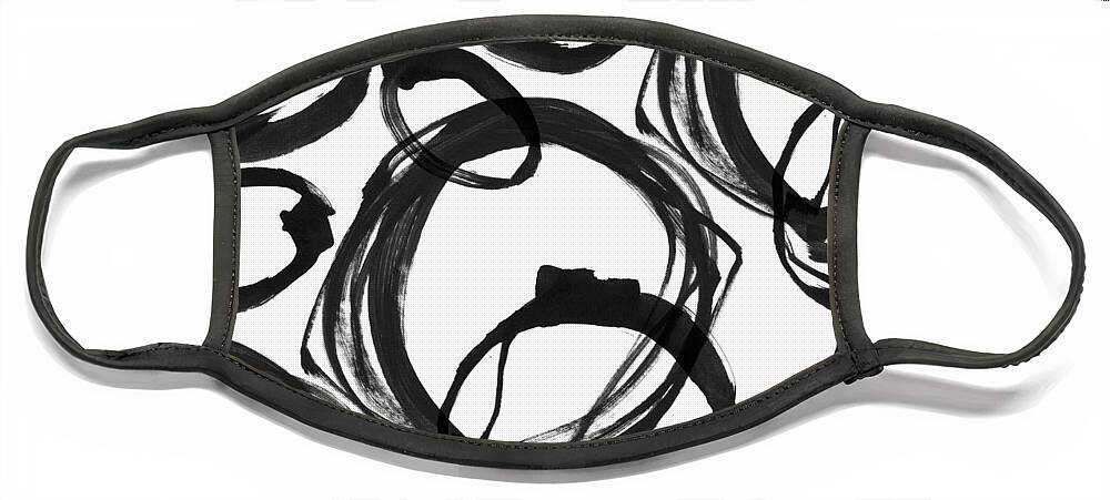 Black Face Mask featuring the painting Ink Rings 3 Black and White Abstract Painting by Janine Aykens
