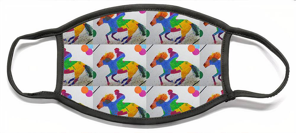 Horse Face Mask featuring the painting Colorful Horse and Rider Pop Y2K by Ali Baucom