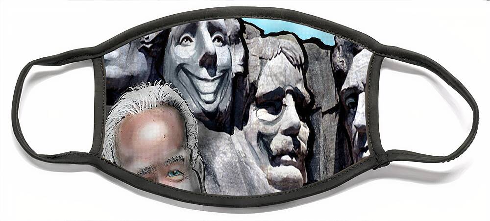 Mount Rushmore Face Mask featuring the digital art Mount Rushmore w Biden by Kevin Middleton