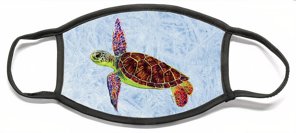 Turtle Face Mask featuring the painting Sea Turtle on Blue by Hailey E Herrera