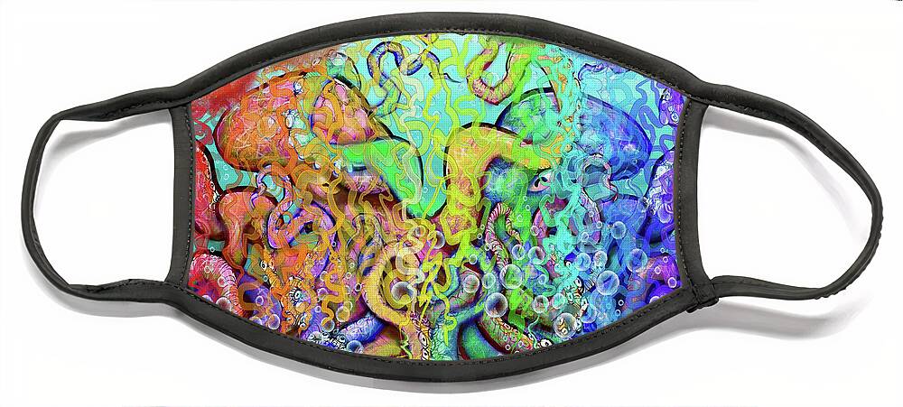 Octopi Face Mask featuring the digital art Twisted Rainbow of Tentacles by Kevin Middleton