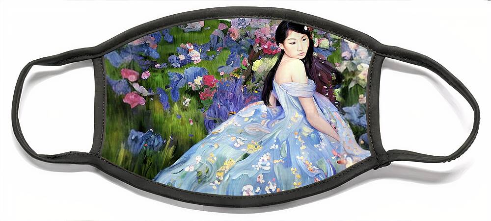 Japanese Face Mask featuring the digital art Japanese Garden Beauty by Stacey Mayer