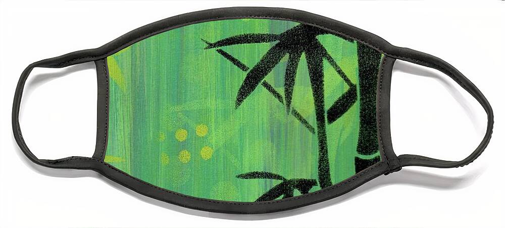 Retro Bamboo Face Mask featuring the painting Asian Bamboo Abstract in Greens by Donna Mibus