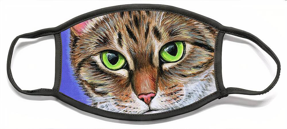 Cat Face Mask featuring the painting Aspen the Brown Tabby Cat by Rebecca Wang