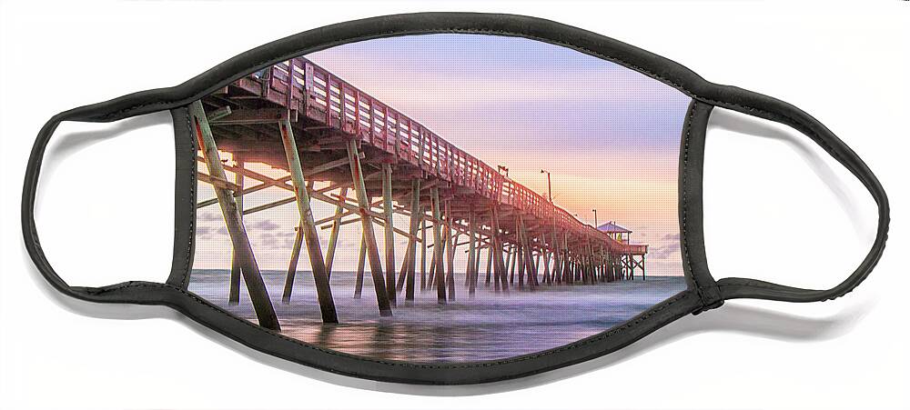 Fishing Pier Face Mask featuring the photograph Atlantic Beach Fishing Pier at Sunset by Bob Decker