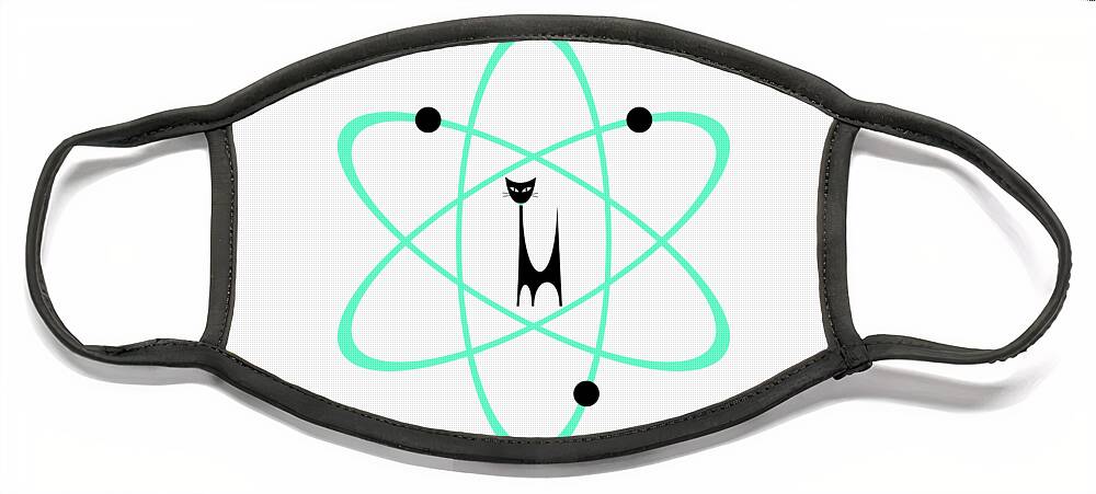 Atomic Cat Face Mask featuring the digital art Atom Cat in Green Transparent Background by Donna Mibus