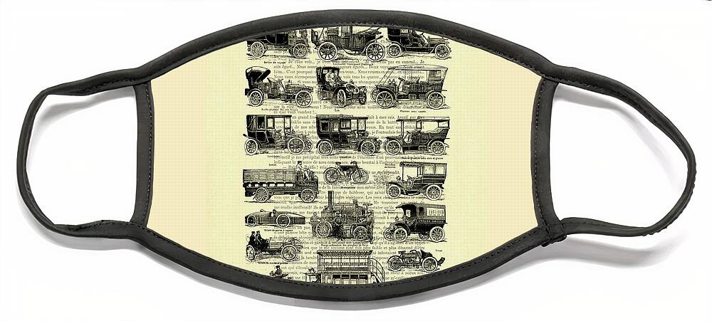 Car Face Mask featuring the digital art Automobile collection black and white by Madame Memento