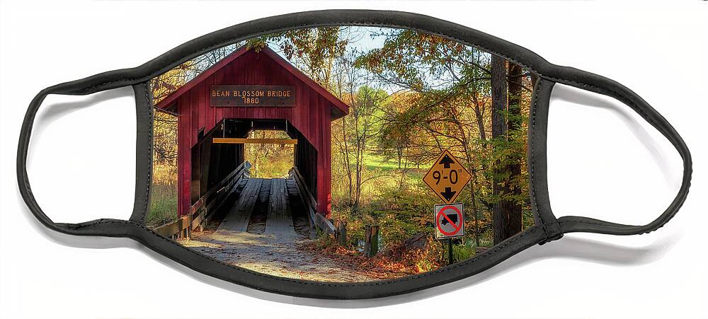 Bean Blossom Bridge Face Mask featuring the photograph Autumn at Bean Blossom Bridge by Susan Rissi Tregoning