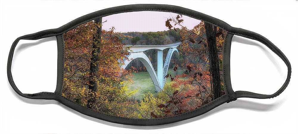 Bridge Face Mask featuring the photograph Autumn at Birdsong Hollow by Susan Rissi Tregoning