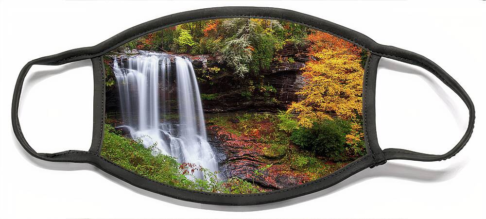 Waterfalls Face Mask featuring the photograph Autumn at Dry Falls - Highlands NC Waterfalls by Dave Allen