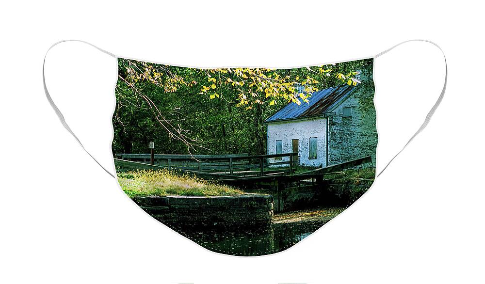  Canal Face Mask featuring the photograph Autumn at the Lockhouse by William Kuta